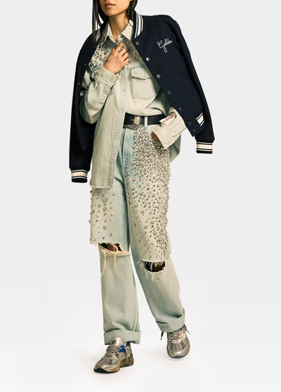 Shop Golden Goose Kim Bleached Jeans With Crystals In Light Blue
