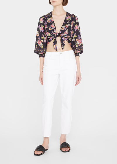Shop Alice And Olivia Marlee Floral Front-tie Top In Magnolia Floral B