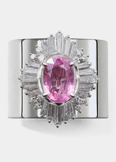 Shop Yutai Pink Sapphire And Diamond Revive Ring In Platinum
