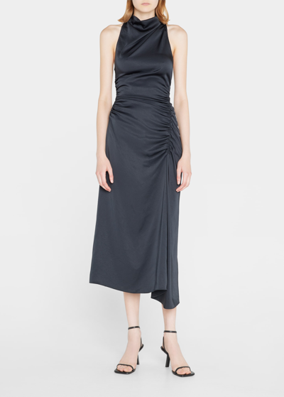 Shop A.l.c Inez Draped High-neck Midi Dress In Black