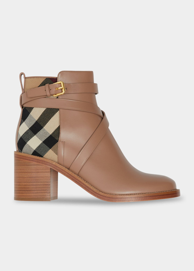 Shop Burberry Pryle Equestrian Check Ankle Booties In Wheat
