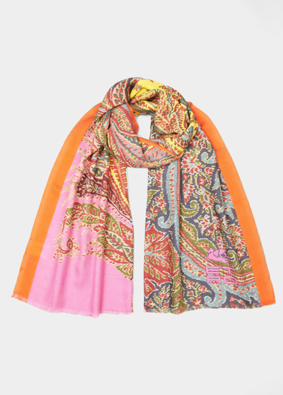 Shop Etro Cashmere-silk Sciarpa Shaal Scarf In Orange