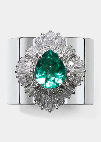 Shop Yutai Emerald And Diamond Revive Ring In Platinum