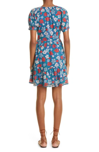 Shop Banjanan Artemise Floral Organic Cotton Minidress In Melodic Floral Dazzling Blue