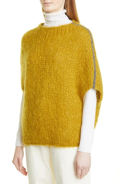 Fabiana Filippi Bead Detail Mohair & Wool Dolman Sleeve Sweater In Dark Yellow
