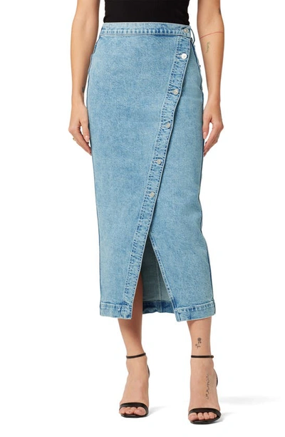 Shop Hudson Asymmetric Button Front Denim Pencil Skirt In Rose Garden