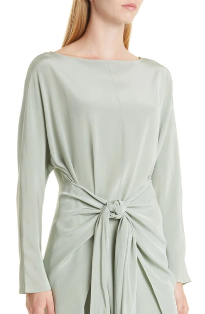 Shop M.m.lafleur The Rashmeen Long Sleeve Washable Silk Dress In Minty Green