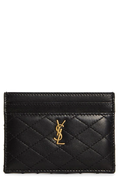 Shop Saint Laurent Gaby Quilted Leather Card Case In 1000 Nero