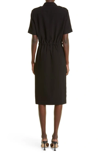 St John Drawstring Satin-backed Crepe Shirtdress In Black