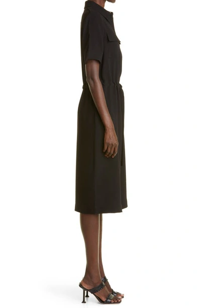 St John Drawstring Satin-backed Crepe Shirtdress In Black