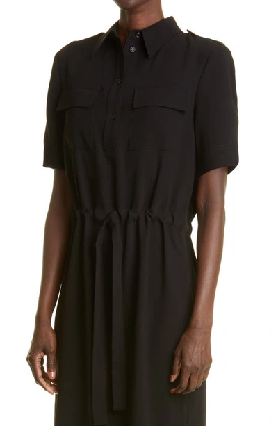St John Drawstring Satin-backed Crepe Shirtdress In Black
