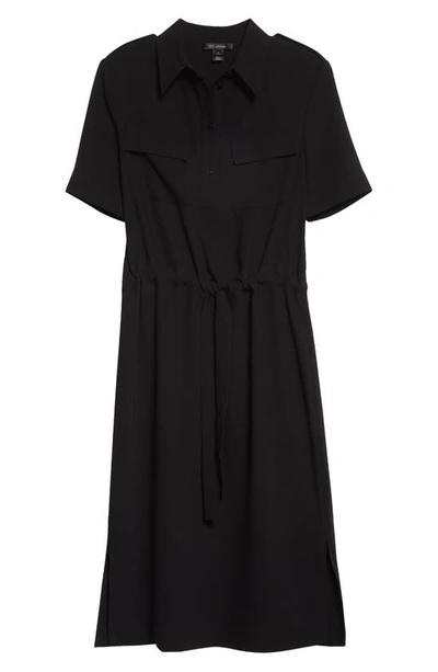 St John Drawstring Satin-backed Crepe Shirtdress In Black
