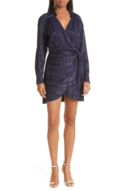 Shop Milly Jordan Tonal Stripe Long Sleeve Satin Dress In Navy