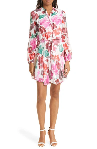 Shop Milly Reina Floral Print Long Sleeve Chiffon Dress In Pink Multi