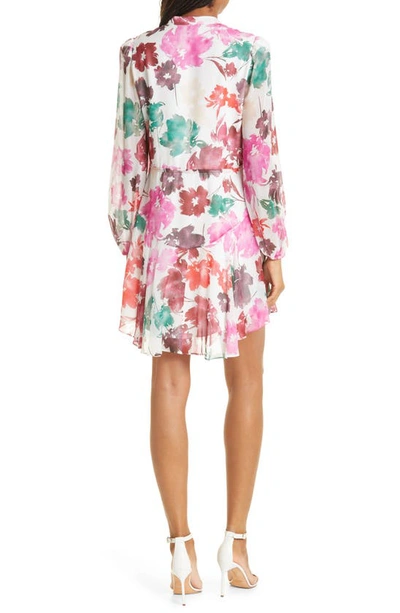 Shop Milly Reina Floral Print Long Sleeve Chiffon Dress In Pink Multi