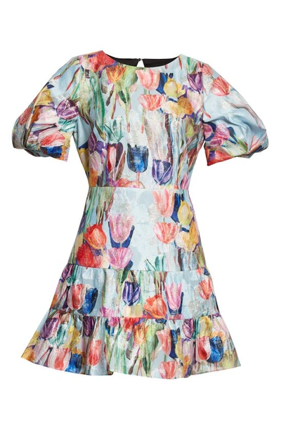 Shop Milly Arlette Floral Print Metallic Dress In Blue Multi
