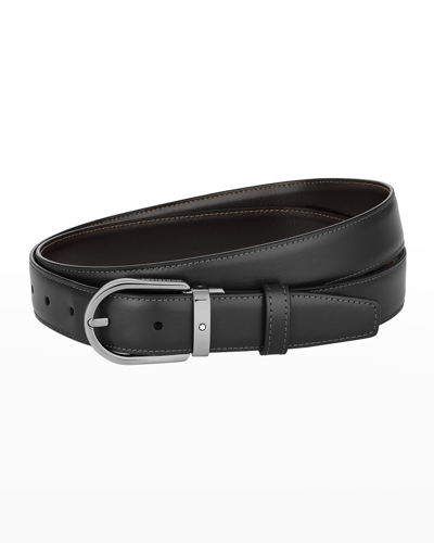 Shop Montblanc Men's Horseshoe Reversible Leather Belt In Black & Brown
