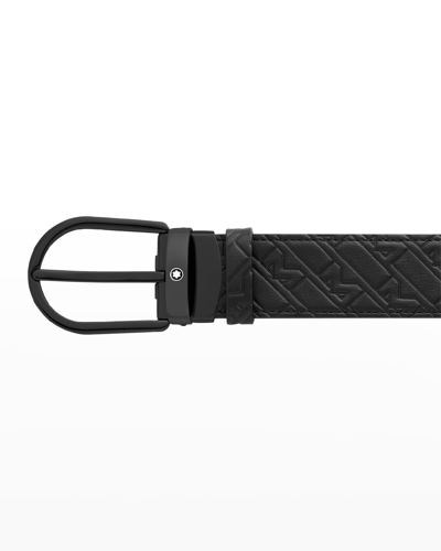 Shop Montblanc Men's Tonal Horseshoe M-pattern Belt In Black