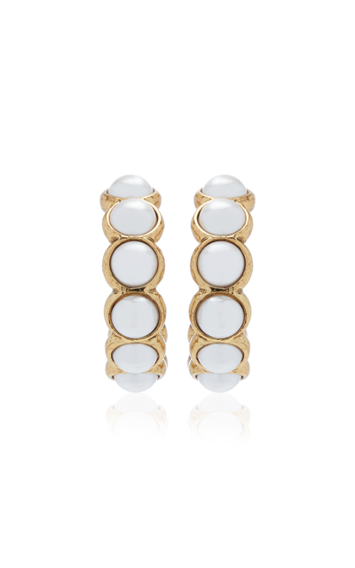 Shop Oscar De La Renta Women's Gold-tone Pearl Hoop Earrings