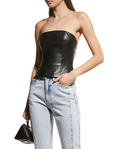 Shop Staud Tracing Faux-leather Bustier Top In Black