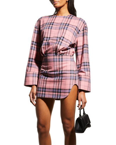 Shop Attico Check Flannel Mini Shirtdress In Multicolor