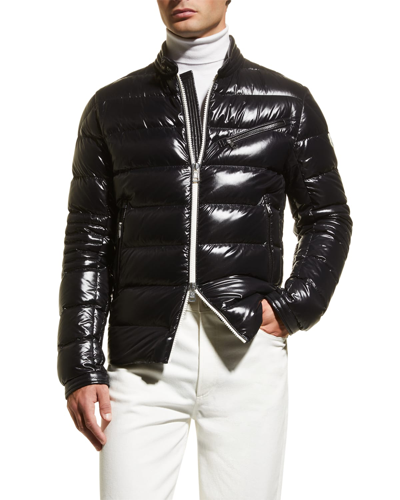 Shop Moncler Men's Berriat Lacquer Down Biker Jacket In Black