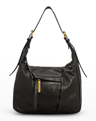 Shop Isabel Marant Niamey Zip Leather Hobo Bag In Black/gold