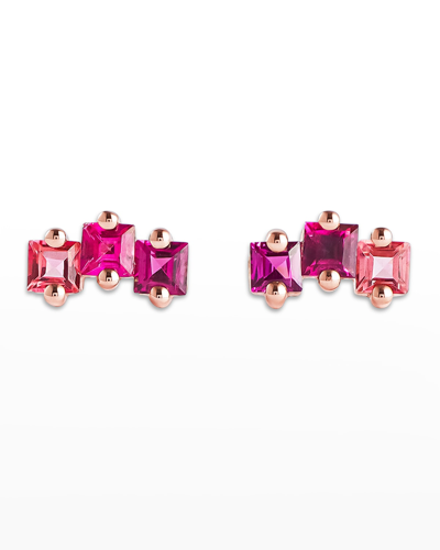 Shop Kalan By Suzanne Kalan 14k Rose Gold Princess-cut Earrings In Pink Mix In Rg