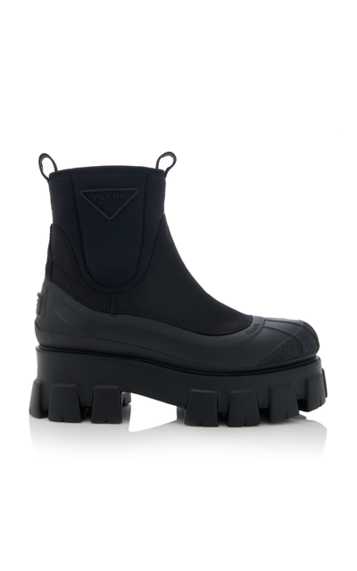 Shop Prada Monolith Gabardine; Rubber Boots In Black