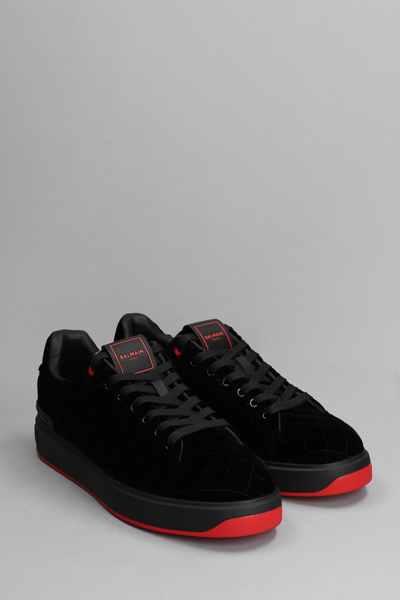 Shop Balmain B Court Sneakers In Black Velvet