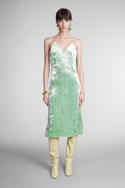 Shop Jil Sander Dress In Green Velvet