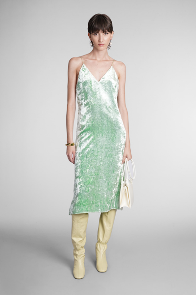 Shop Jil Sander Dress In Green Velvet