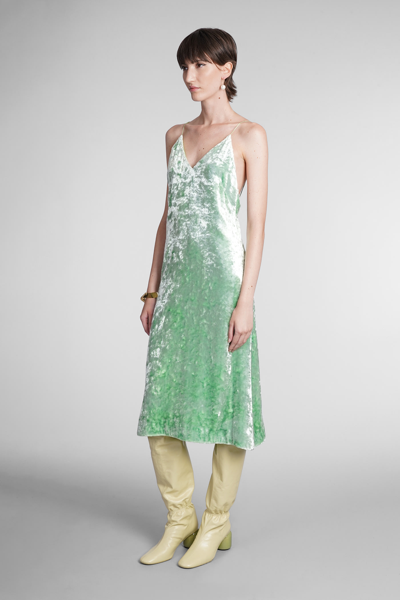 Shop Jil Sander Dress In Green Velvet