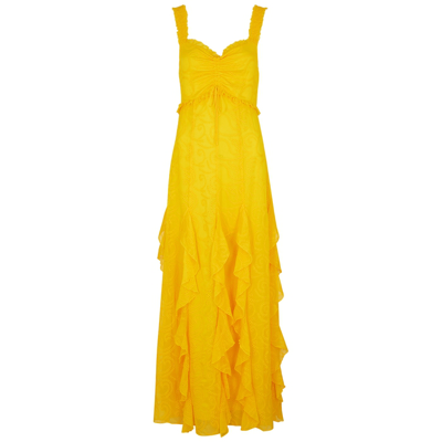 Shop Alice And Olivia Rue Empire Yellow Ruffled Chiffon Maxi Dress