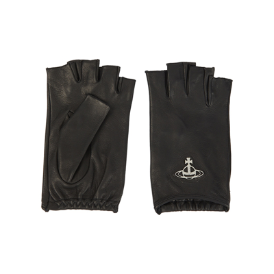 Shop Vivienne Westwood Black Leather Fingerless Gloves
