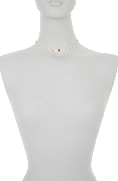 Gabi Rielle Red Heart Pavé Choker Necklace In Gold