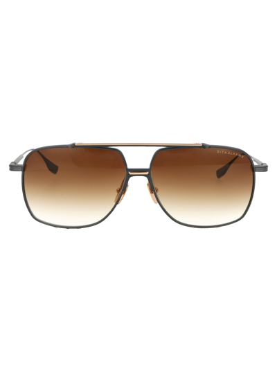 Shop Dita Sunglasses In 03 Black Iron - White Gold W/ Dark Brown To Clear Gradient