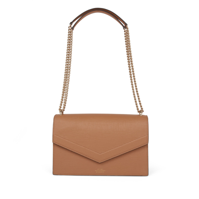 Shop Smythson Envelope Bag With Chain In Panama In Light Rosewood