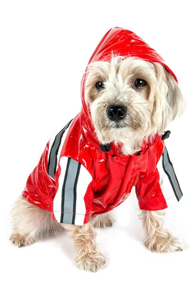 Pet Life Reflecta Glow Reflective Waterproof Adjustable Raincoat In Red