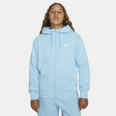 Shop Nike Sportswear Club Fleece Men's Full-zip Hoodie In Blue Chill,blue Chill,white