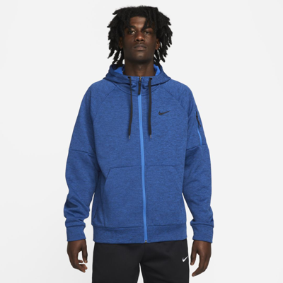 Shop Nike Men's  Therma Therma-fit Full-zip Fitness Top In Blue