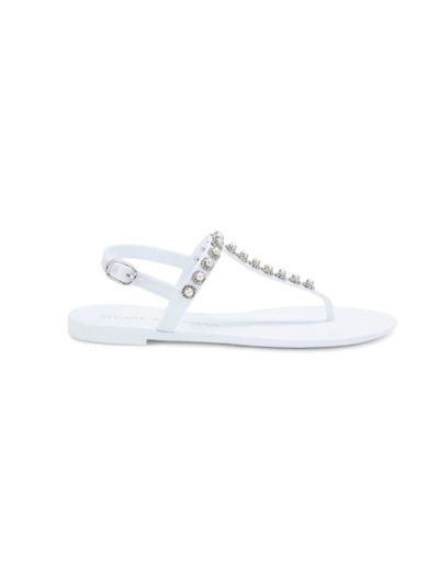Shop Stuart Weitzman Pearl Crystal-embellished Jelly Thong Sandals In White