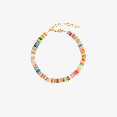Shop Anni Lu Multicolour Holiday Beaded Anklet In Gold