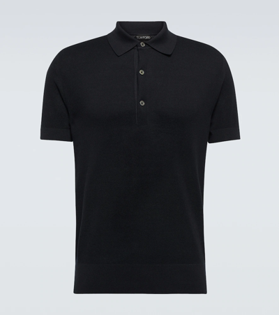 Shop Tom Ford Silk And Cotton Piqué Polo Shirt In Md Blu Sld
