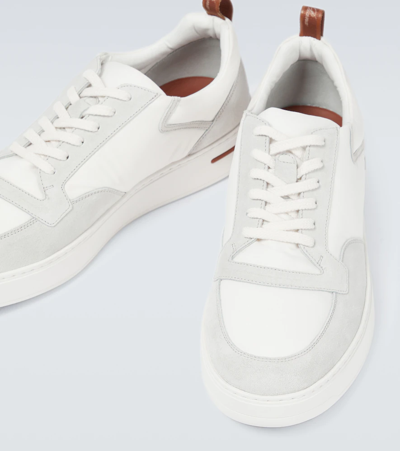 Shop Loro Piana Newport Walk Suede-trimmed Sneakers In White