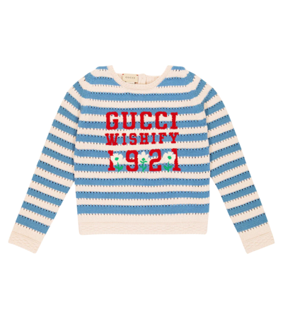 Gucci Kids' Branded Striped Knit Sweater Ivory/avio/mix In Ivory,navy |  ModeSens
