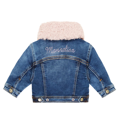 Shop Monnalisa Baby Embroidered Denim Jacket In Blue Stone