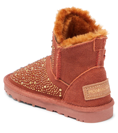 Monnalisa Embellished Suede Ankle Boots In Acero