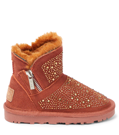 Monnalisa Embellished Suede Ankle Boots In Acero