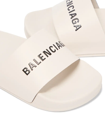 Shop Balenciaga Logo Rubber Slides In Beige